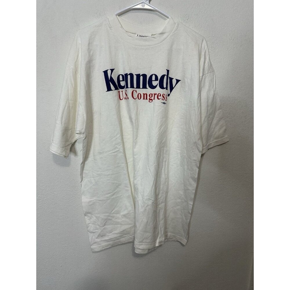 Vintage Kennedy For US Congress Political White T Shirt Size XL USA